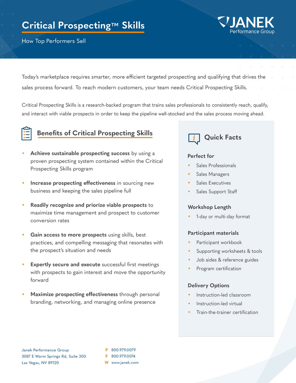 Download the Critical Prospecting Skills Brochure
