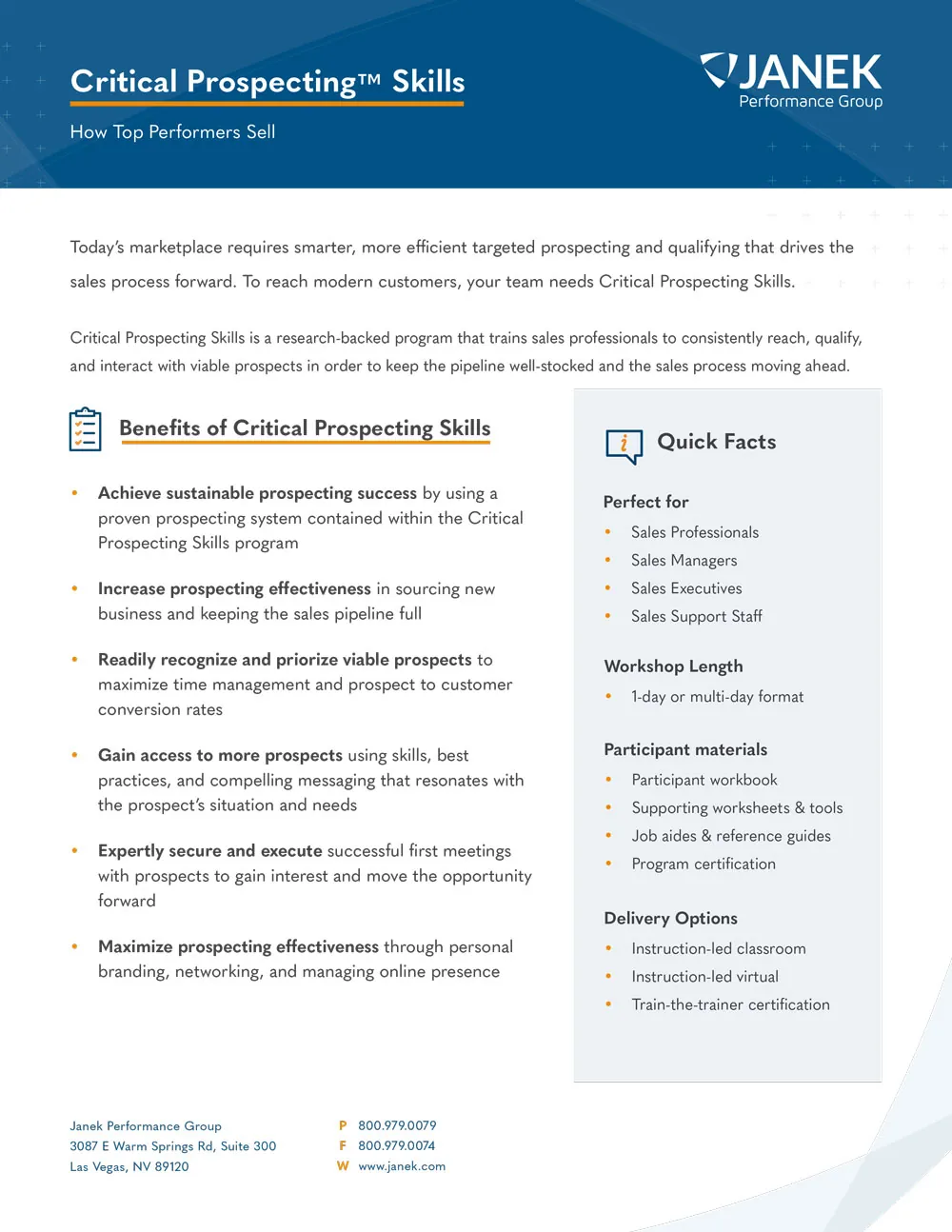 Download the Critical Prospecting Skills Brochure