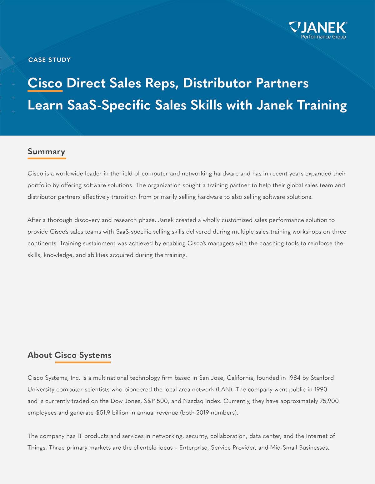 Cisco Direct Sales Reps, Distributor Partners Learn SaaS-Specific Sales Skills with Janek Training