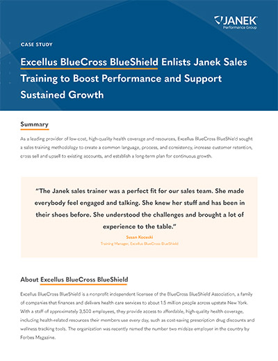 A Northeastern BlueCross BlueShield Provider Enlists Janek Sales Training to Boost Performance and Support Sustained Growth